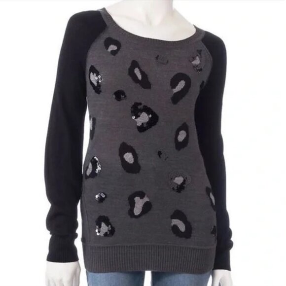 Apt. 9 Women's Leopard Print Sequin Embellished Crew Neck Sweater Size Large - Picture 1 of 8